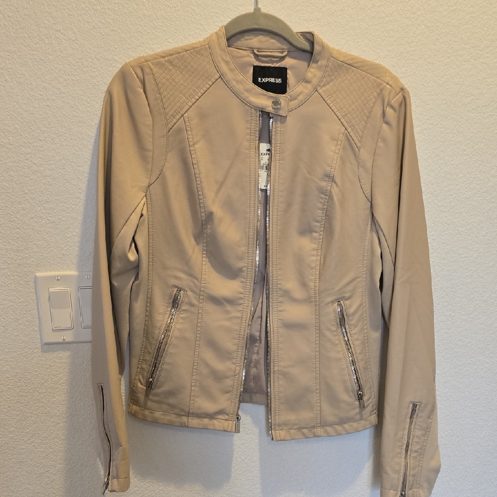 Express Women's Beige Leather Jacket